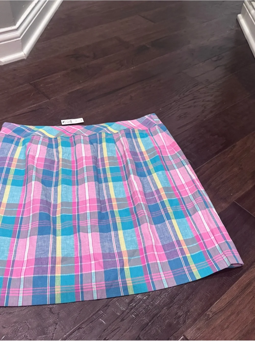 Talbots Madras Plaid Pastel linen cotton blend skirt size 12 NWT